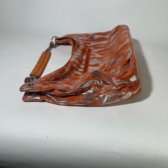 Orange and Silver Tiger Print Hobo Bag with Glossy Finish - Picture 3 of 7